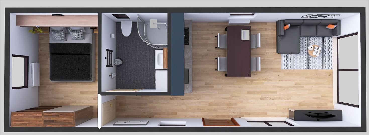 Domek Mobilny Optima 3.5x10 Wariant B - Plan Wizualizacja