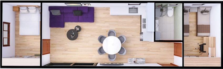 Domek Mobilny TYTAN 4.5m x 14m - Wariant C - Plan z wizualizacją